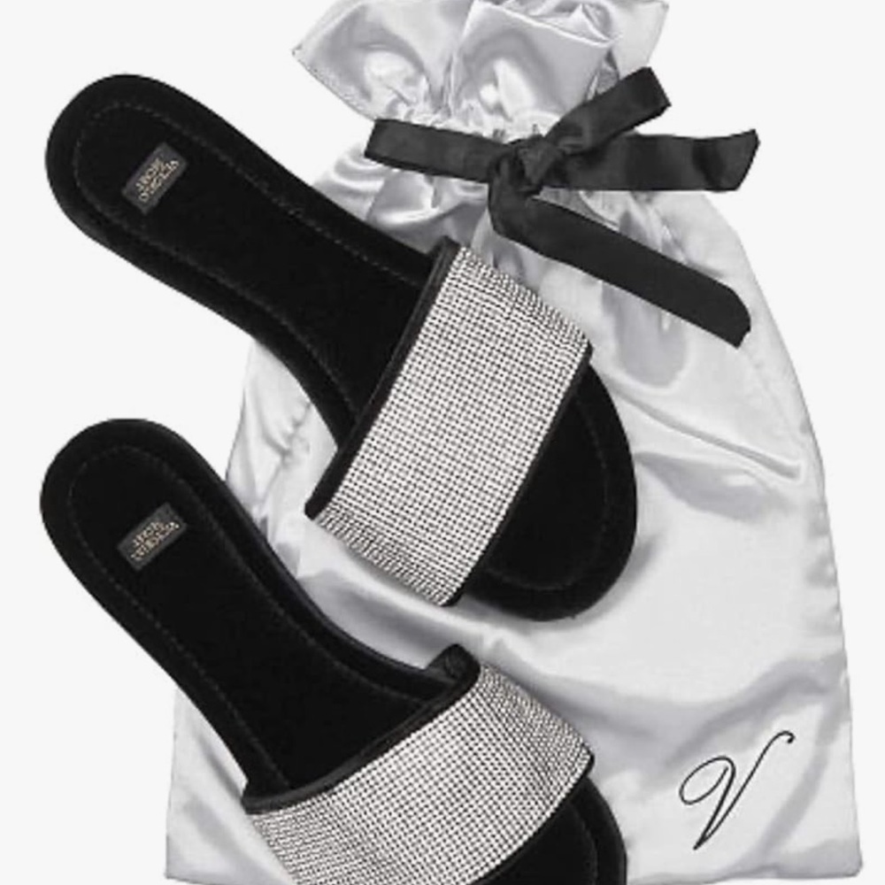 Victoria's Secret Rhinestone Bling Velvet Slides
